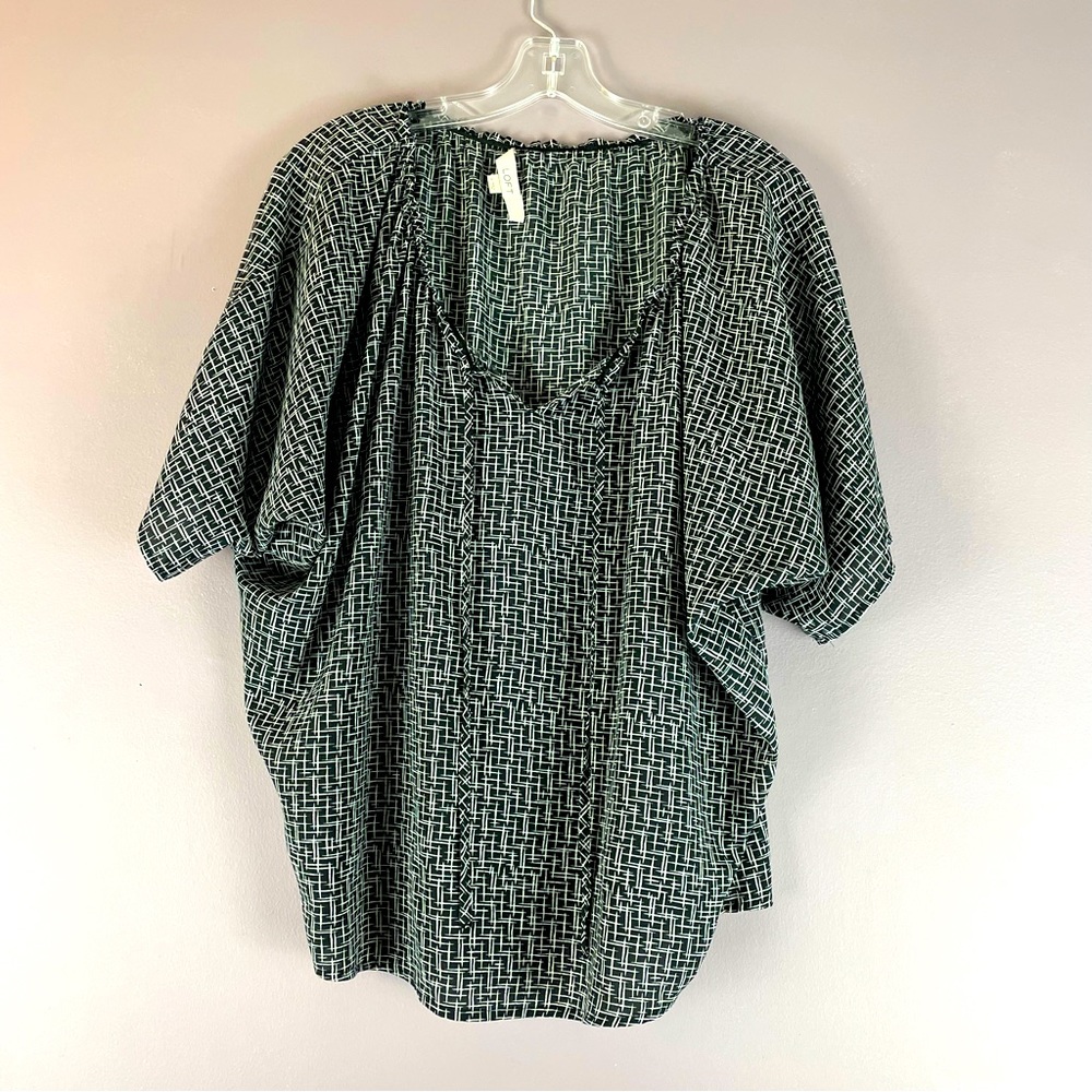 LOFT Blouse Cross Striped Medium Black White
